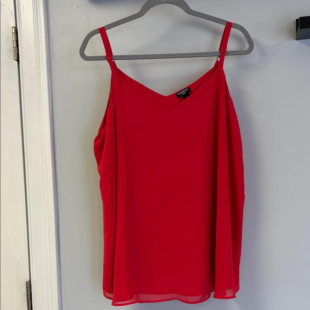 Torrid Bright Red V-Neck Silk-Like Camisole Spaghetti Strap Top Sz 2X